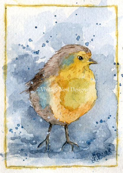 Digital Print Bird No.1 ACEO Watercolor Painting Instant Download