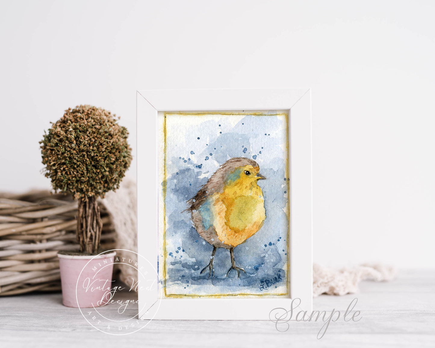 Digital Print Bird No.1 ACEO Watercolor Painting Instant Download