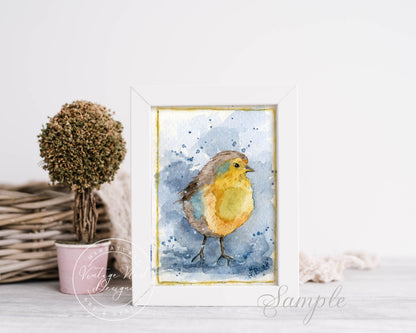Digital Print Bird No.1 ACEO Watercolor Painting Instant Download