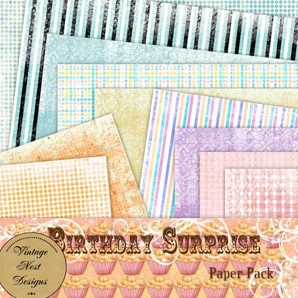 Digital Scrapbooking Birthday Surprise Kit Illustration Instant Download