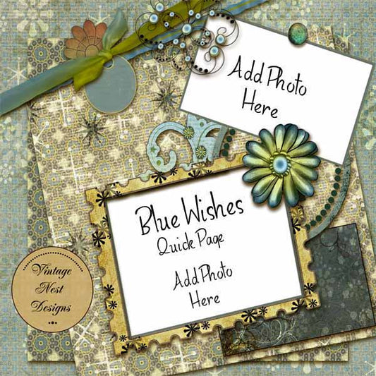 Digital Scrapbooking Blue Wishes Quick Page No.1 Instant Download
