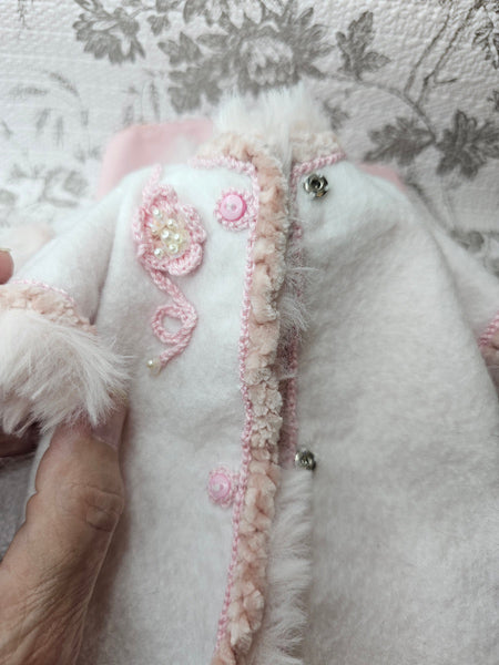 Barbie Fashion White Winter Coat & Blush Accessories Handmade 11.5" Scale Clothes