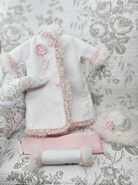 Barbie Fashion White Winter Coat & Blush Accessories Handmade 11.5" Scale Clothes