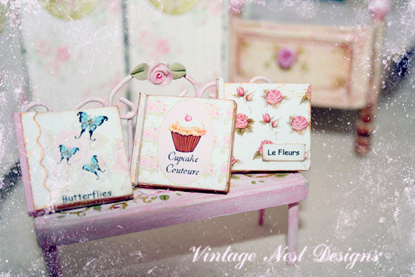 Shabby Chic Books No.6 for Miniature Doll House Diorama or Shadow Box