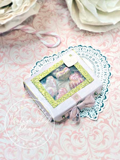 Miniature Box of Valentine Cookies No.1 Pink Wood Diorama Shadow Box