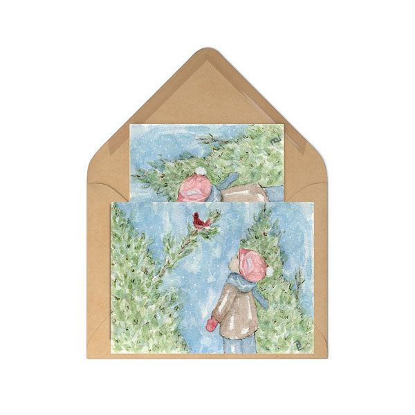 Impression numérique Le petit garçon et le cardinal n°1, peinture aquarelle