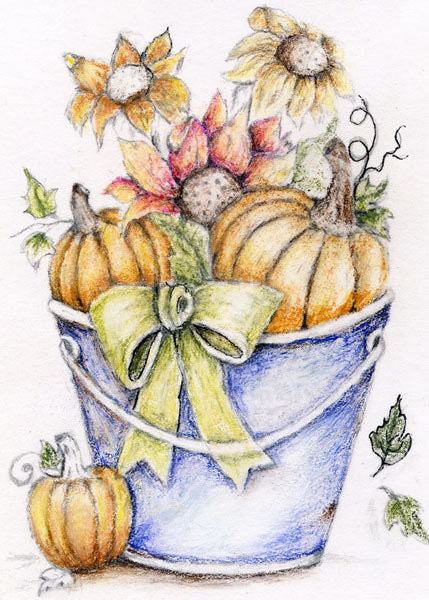 Bucket of Pumpkins No.2 Digital Print Watercolor Painting