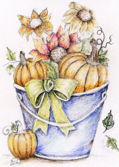 Bucket of Pumpkins No.2 Digital Print Watercolor Painting