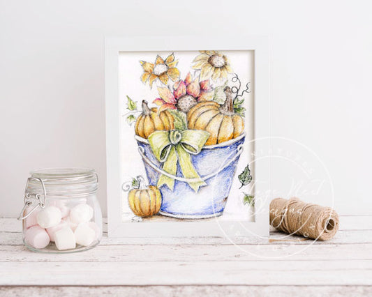 Bucket of Pumpkins No.2 Digital Print Watercolor Painting
