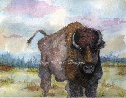 Digital Print Buffalo No.1 Watercolor Painting Instant Download