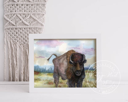 Digital Print Buffalo No.1 Watercolor Painting Instant Download