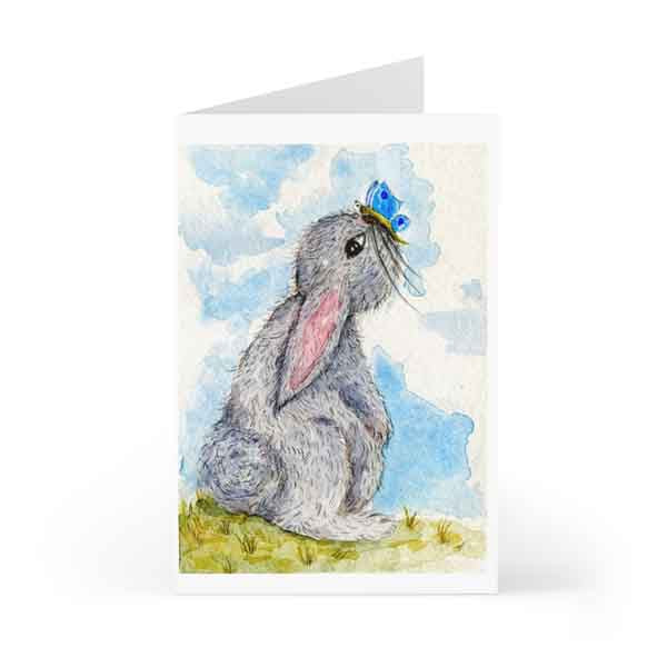 Digital Print Bunny & Butterfly No.1 ACEO Watercolor Painting Instant Download