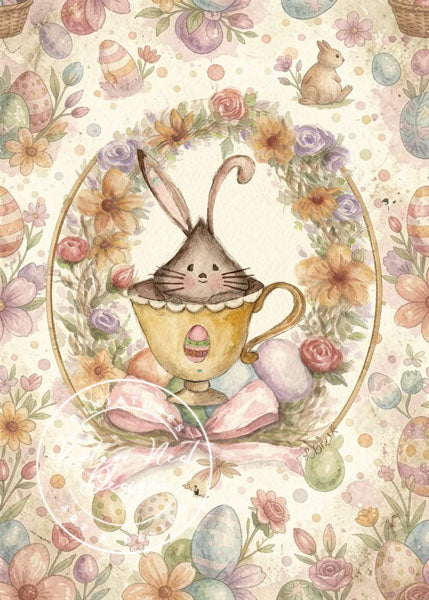 Digital Print Bunny in Cup No.1:3 Watercolor Instant Download