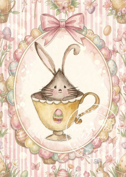 Digital Print Bunny in Cup No.1:2 Watercolor Instant Download
