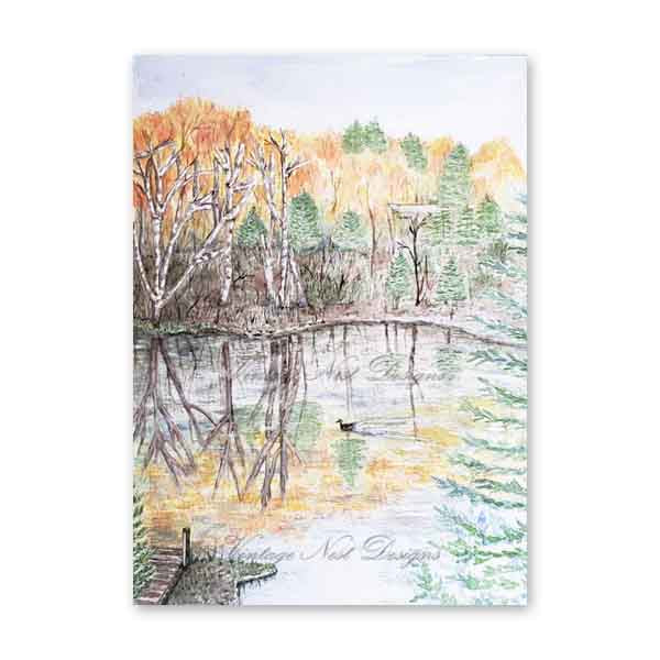 Digital Print Cabin at the Lake No.1 Watercolor Painting Instant Download