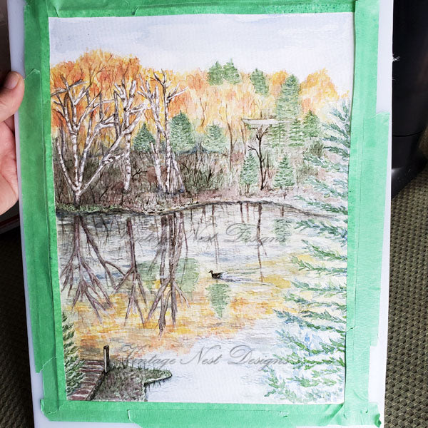 Digital Print Cabin at the Lake No.1 Watercolor Painting Instant Download