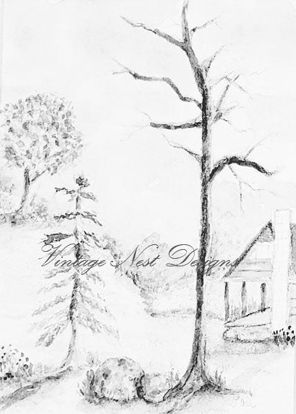 Hütte im Wald Nr. 3 Digitaldrucke Bleistiftzeichnung