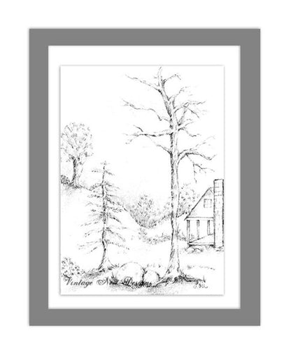 Hütte im Wald Nr. 3 Digitaldrucke Bleistiftzeichnung
