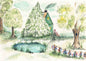 Hütte im Wald Nr. 2 ACEO Digitaldruck Aquarellmalerei