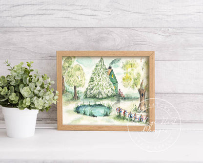 Digital Print Cabin in the Woods No.2 ACEO Watercolor Painting Instant Download