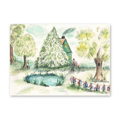 Digital Print Cabin in the Woods No.2 ACEO Watercolor Painting Instant Download