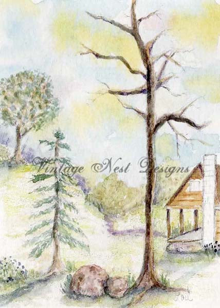Cabin in the Woods No.3 ACEO Digital Print Watercolor Painting