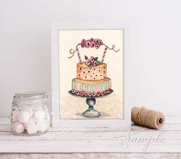 Digital Prints Cake No.5 Watercolor Painting Instant Download