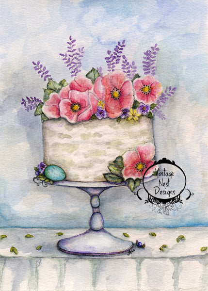 Digital Print Cake No.9 Watercolor Painting Instant Download