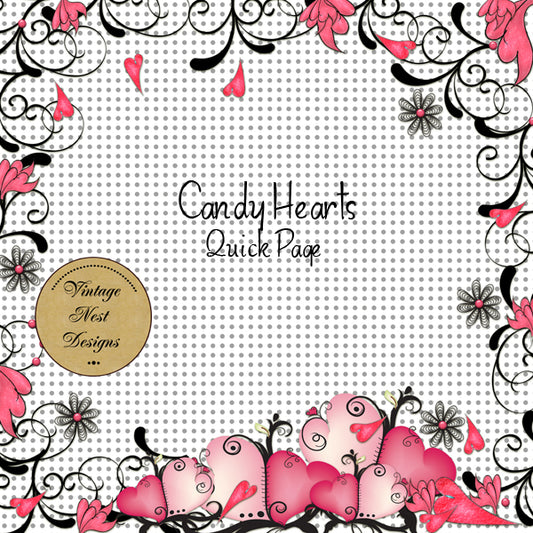 Digital Scrapbooking Candy Hearts Quick Page No.1 Instant Download
