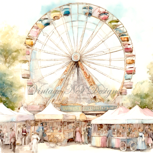 Digital Print Carnival Fair No.1 Illustration Instant Download