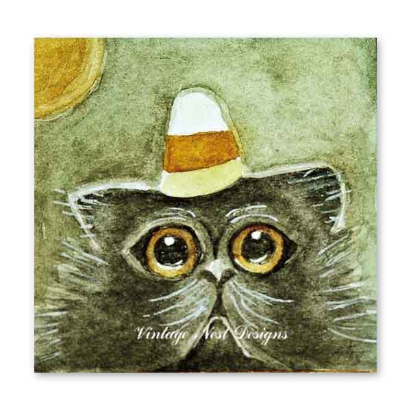 Digital Print Halloween Cat No.2 Watercolor Painting Instant Download