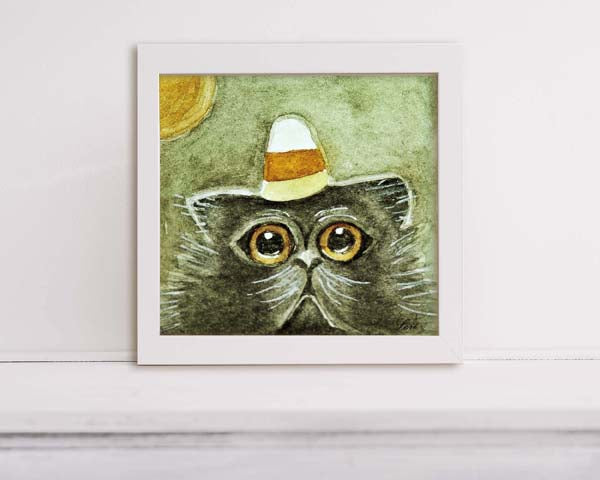 Digital Print Halloween Cat No.2 Watercolor Painting Instant Download