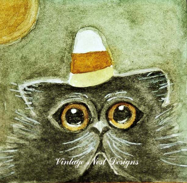 Digital Print Halloween Cat No.2 Watercolor Painting Instant Download