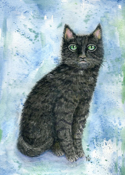 Digital Print Black Cat No.6 Watercolor Painting Instant Download