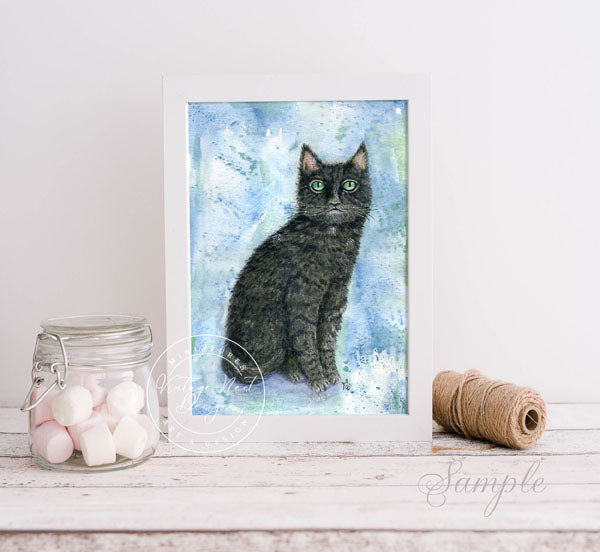 Digital Print Black Cat No.6 Watercolor Painting Instant Download