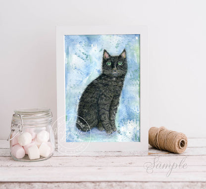 Digital Print Black Cat No.6 Watercolor Painting Instant Download