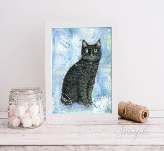 Digital Print Black Cat No.6 Watercolor Painting Instant Download