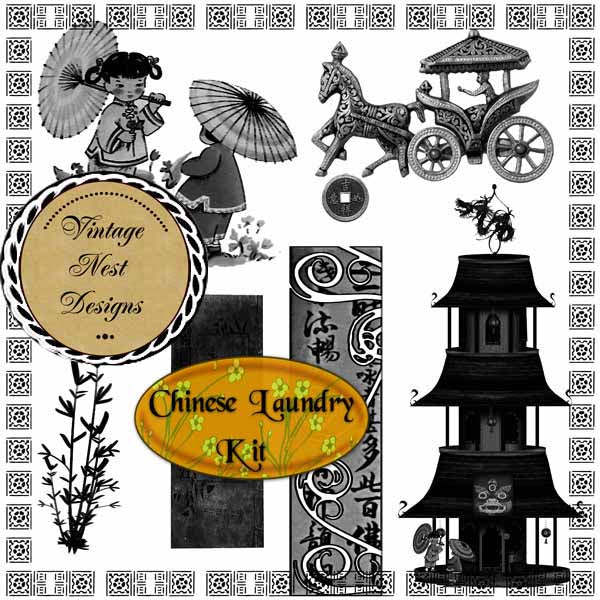 Digital Scrapbooking Chinese Laundry Kit Instant Download