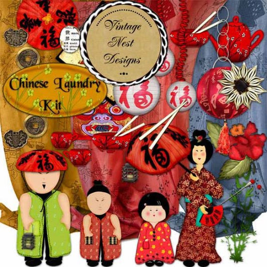 Digital Scrapbooking Chinese Laundry Kit Instant Download