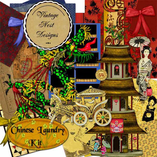 Digital Scrapbooking Chinese Laundry Kit Instant Download