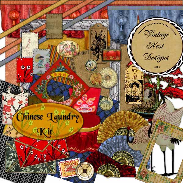 Digital Scrapbooking Chinese Laundry Kit Instant Download