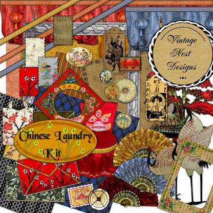 Digital Scrapbooking Chinese Laundry Kit Instant Download