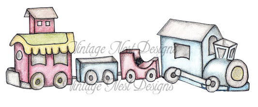 Digital Print Choo Choo Train No.1 Colored Pencils Instant Download