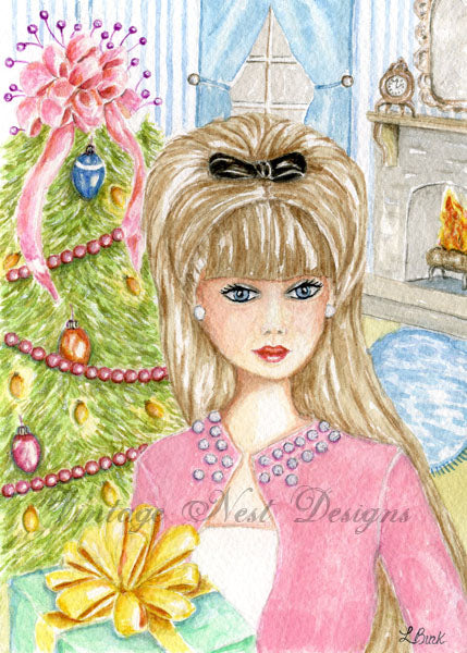 Digital Print Christmas Barbie No.11 Watercolor Painting Instant Download