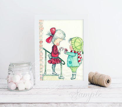 Digital Print Love to You No.1 Christmas Children Watercolor Painting Instant Download