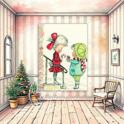 Digital Print Love to You No.1 Christmas Children Watercolor Painting Instant Download