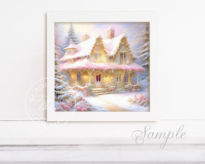 Digital Print Christmas Cottage No.1 Illustration Instant Download