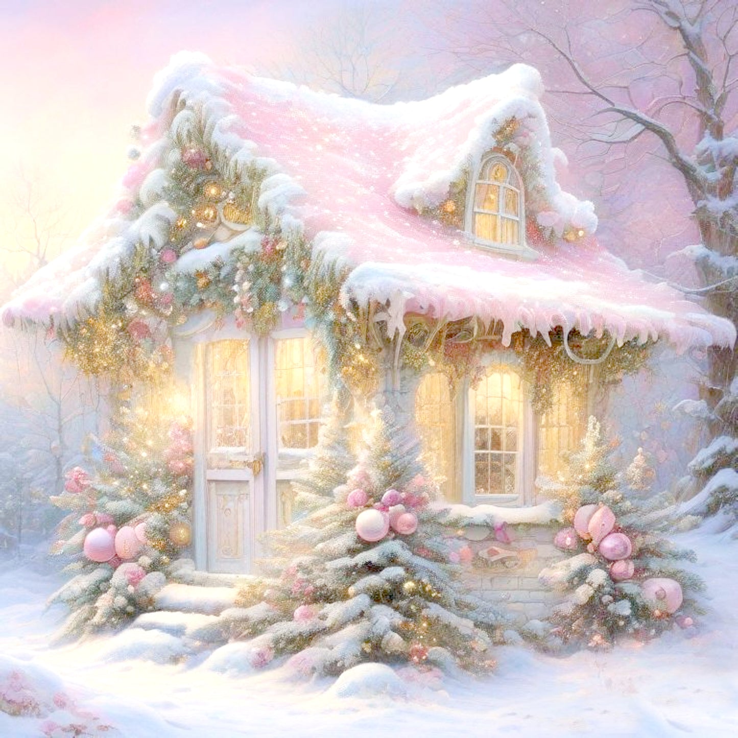 Digital Print Christmas Cottage No.2 Illustration Instant Download