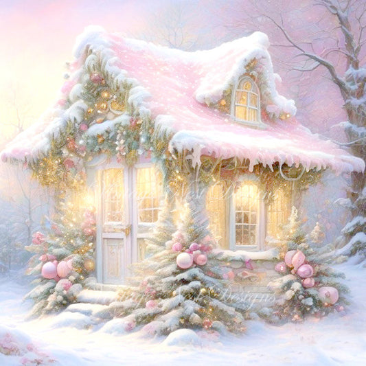 Digital Print Christmas Cottage No.2 Illustration Instant Download