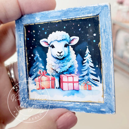 Miniature Christmas Ewe No.4:1 Handmade for Dollhouse Diorama Shadow Box